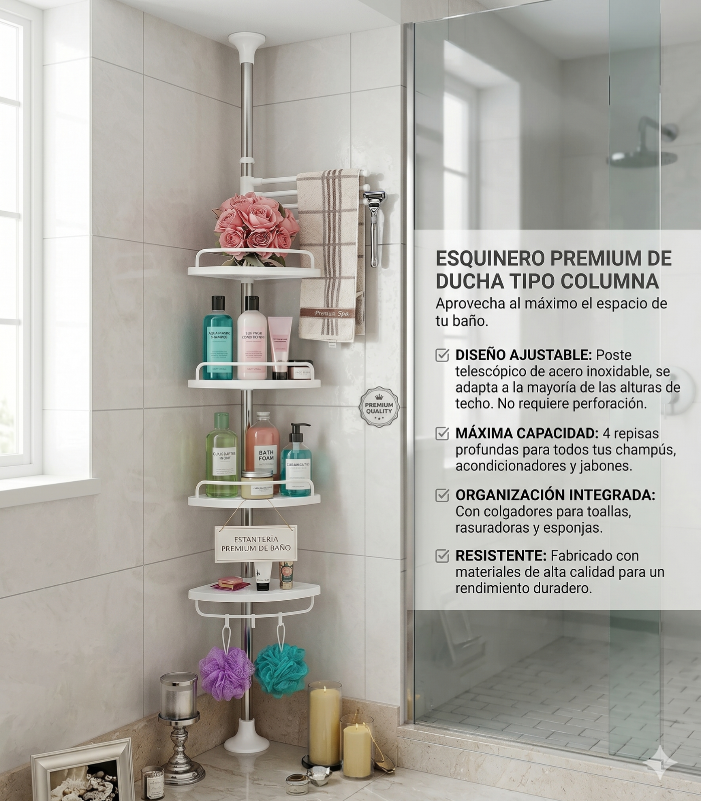 Repisa Esquinera Retractil De Baño