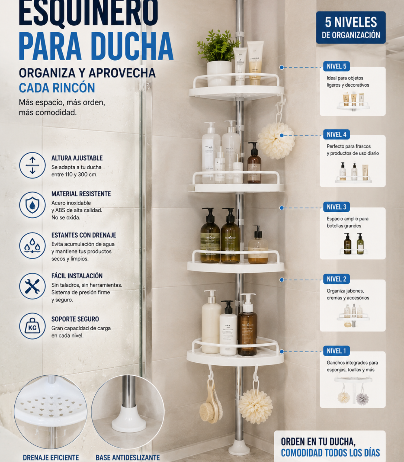 Repisa Esquinera Retractil De Baño