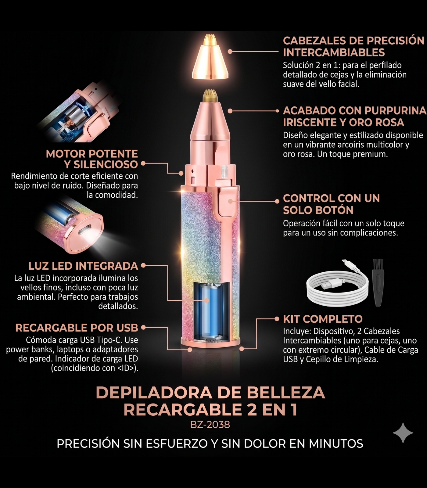 Depilador Facial Portatil 2 en 1