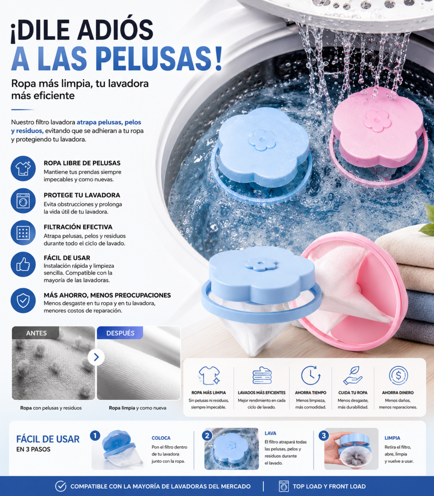 🔴 Filtro para lavadora anti pelusas