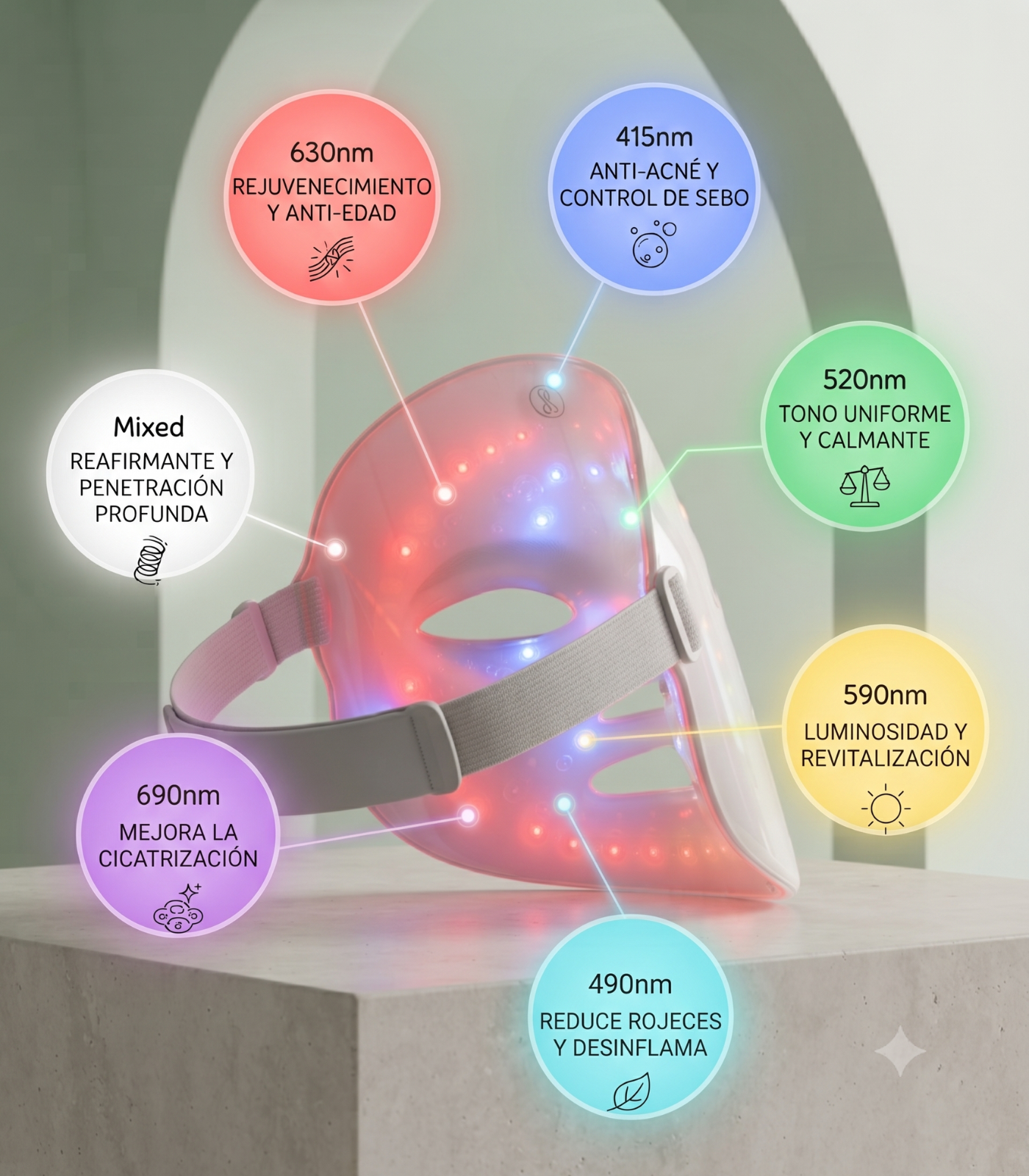 Mascara Facial De Terapia Luz Led